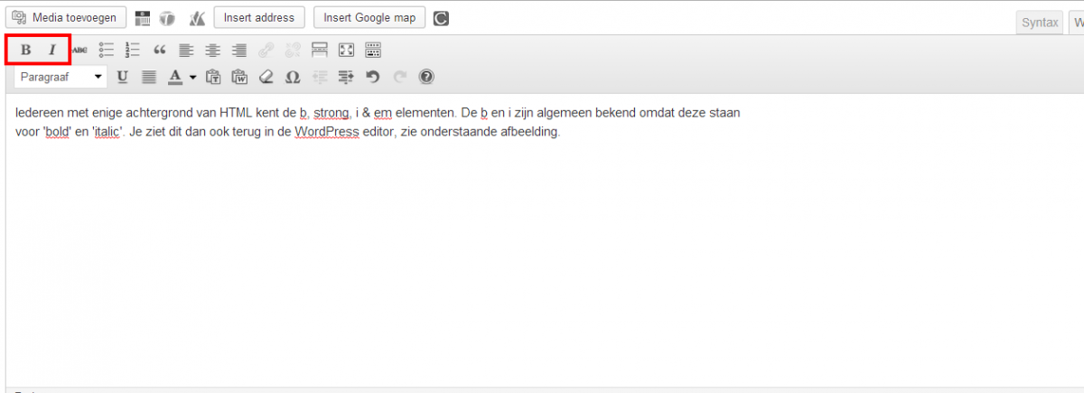 Bold en Italic in de WordPress editor