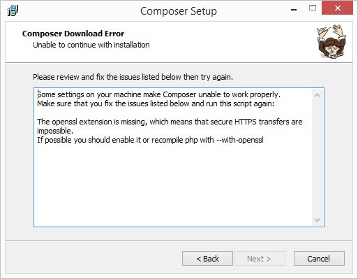 Composer openssl foutmelding