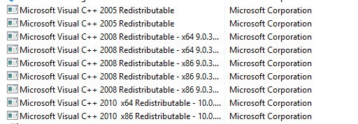 Microsoft Visual C++ redistributables