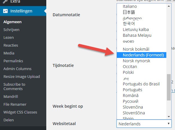 Nederlands (Formeel) in WordPress