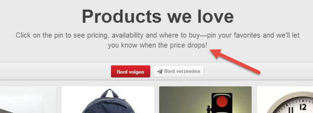 Pinterest waarschuwt bij prijsdaling Product Pin