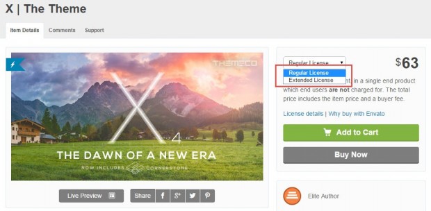 Regular en Extended Licence Themeforest