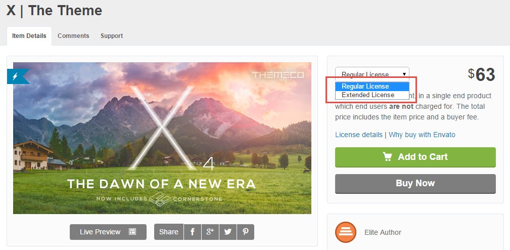 Regular en Extended Licence Themeforest