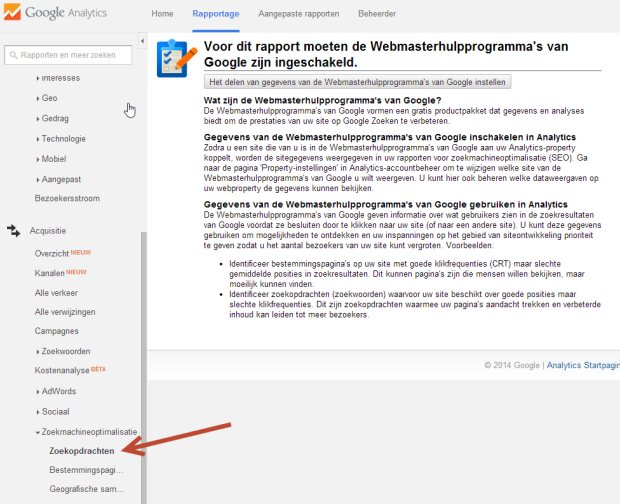 Zoekopdrachten in Google Analytics
